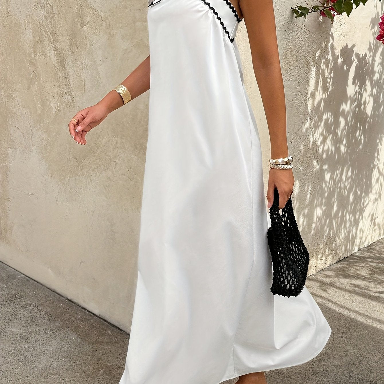 Women'S Loose Long Dress, One Shoulder Collar, Solid Color, Fitted, for Adult, Summer