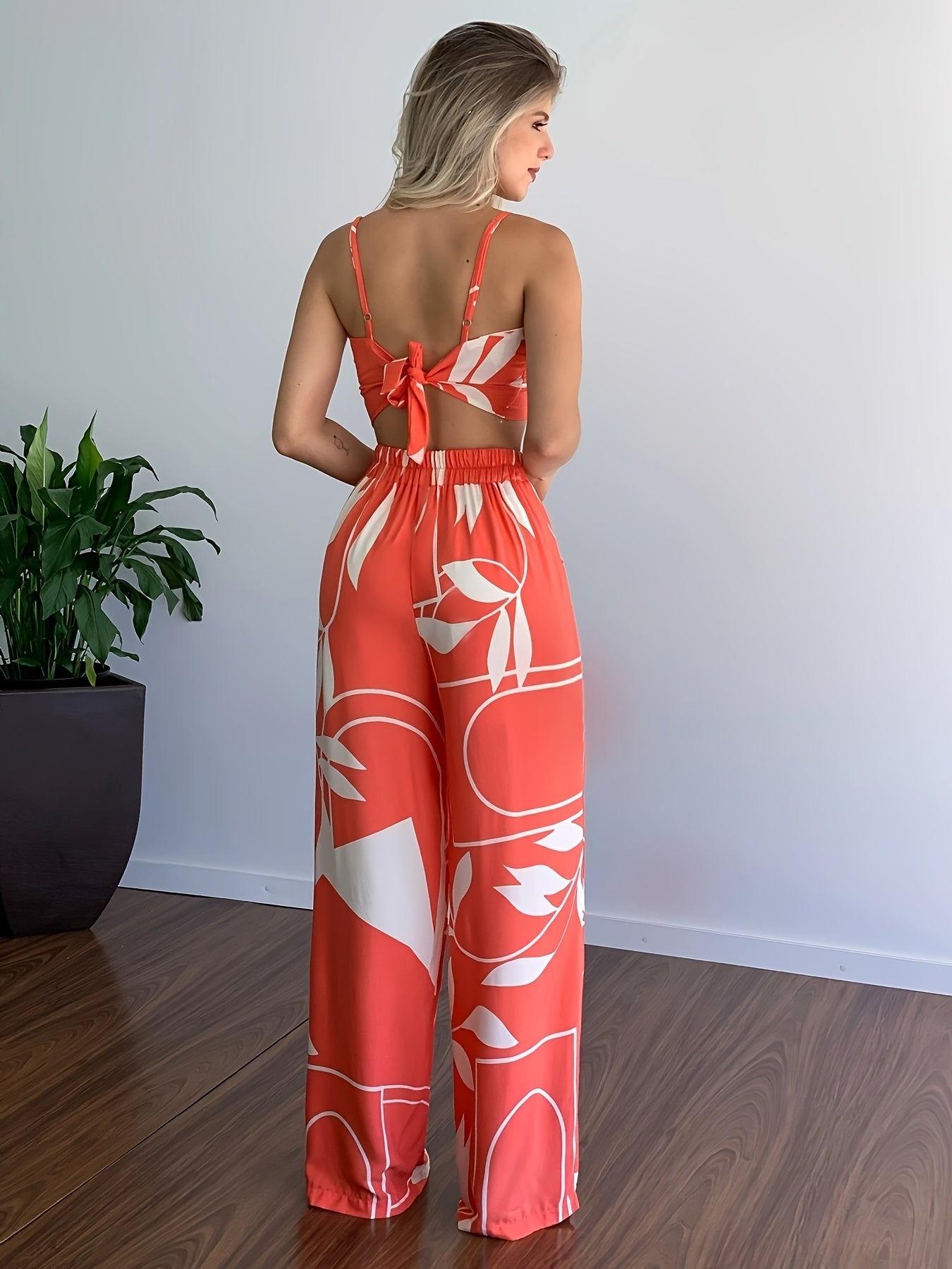 Sunset Bloom Co-Ord – Floral Tie Top & High-Waisted Pants