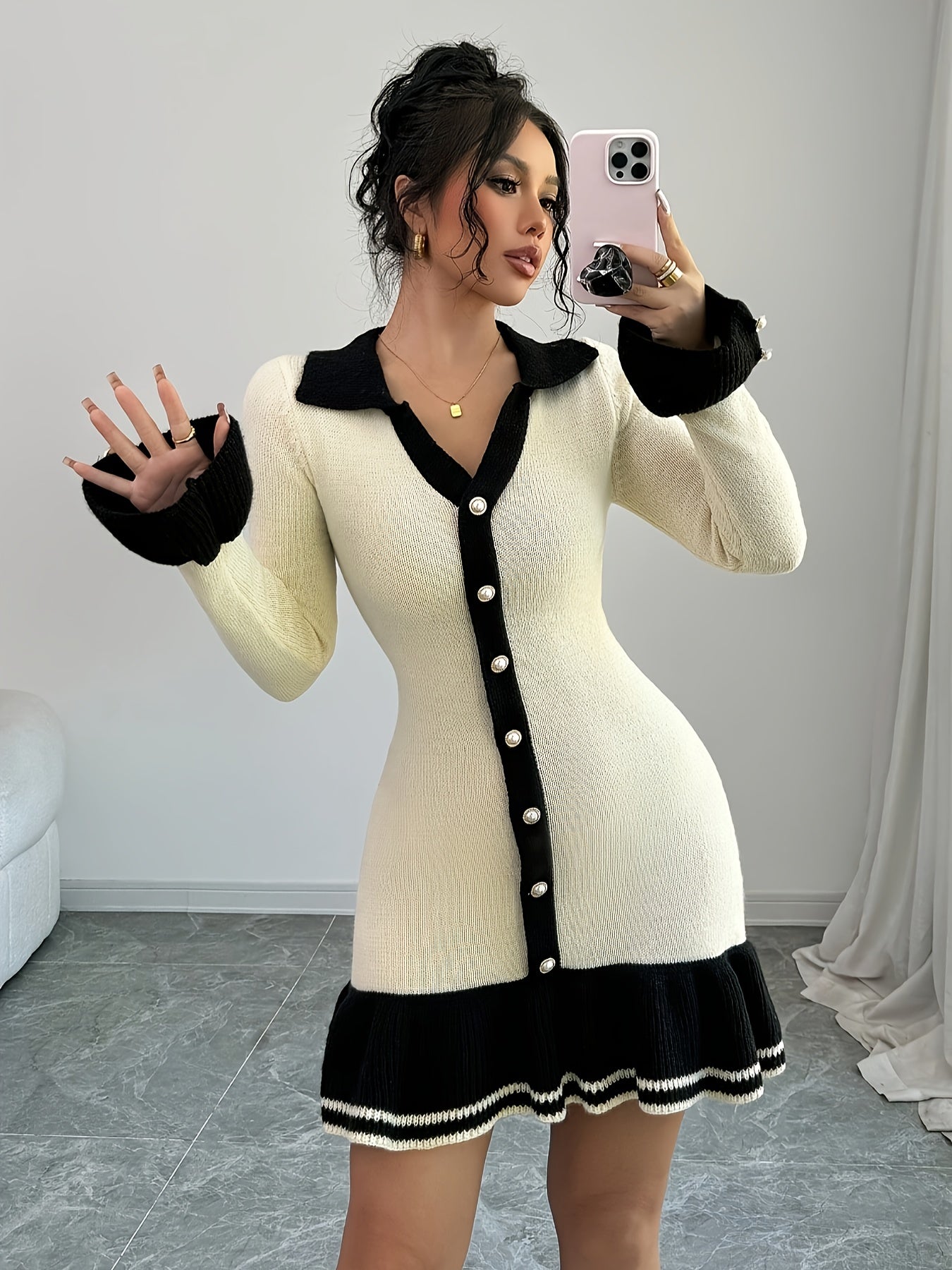 Women's Elegant V-Neck Sleeve Cozy Class Icon Dress