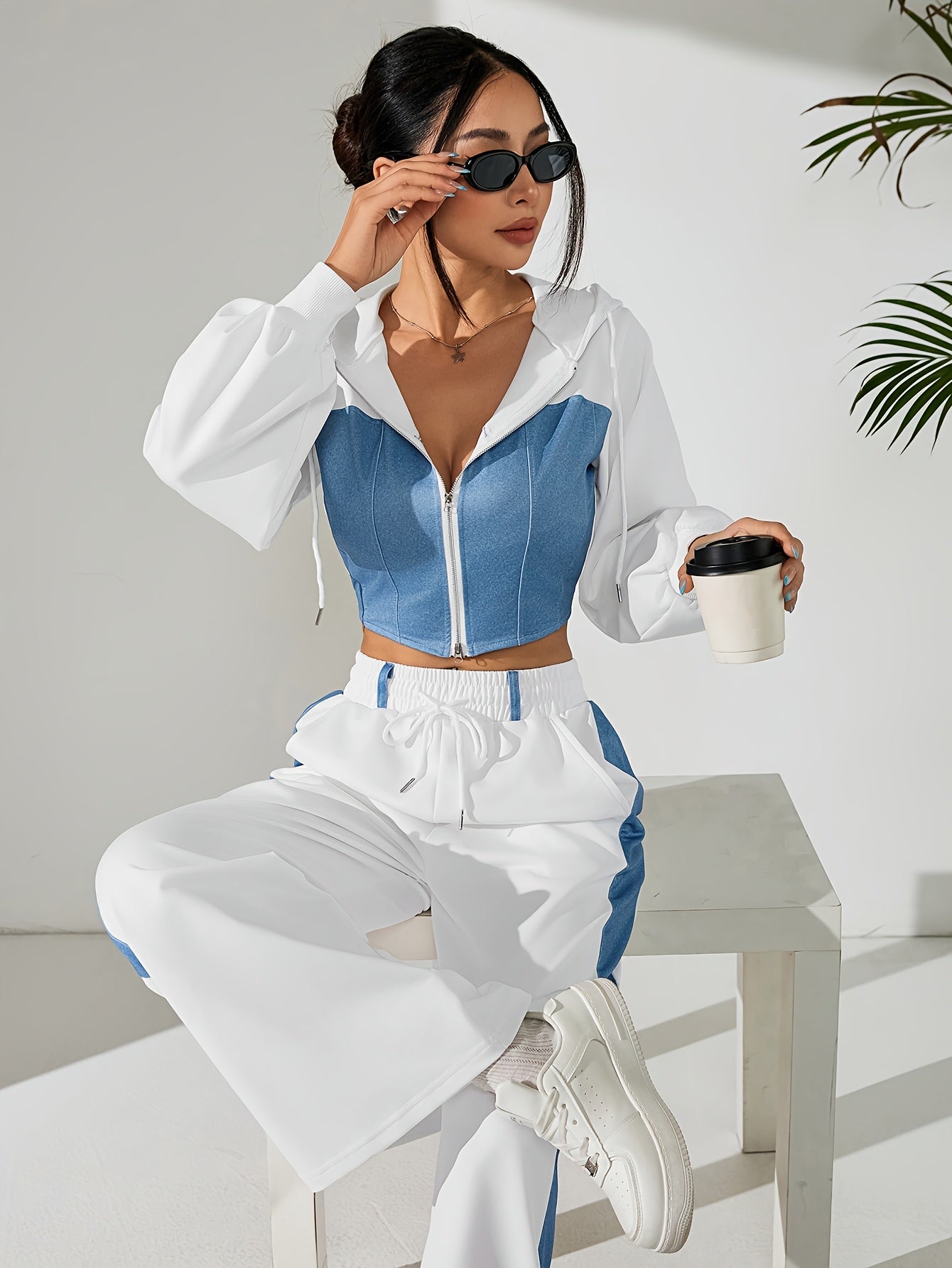 Chic Contrast Zip-Up Suit