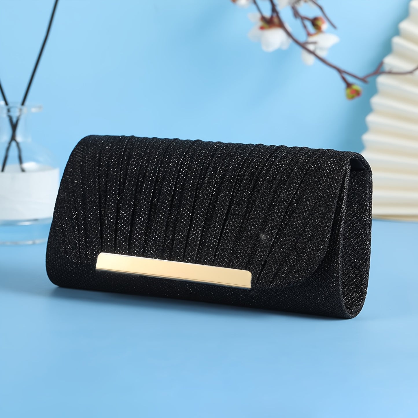 Glitter Envelope Clutch With Pleated Design Ladies Bag