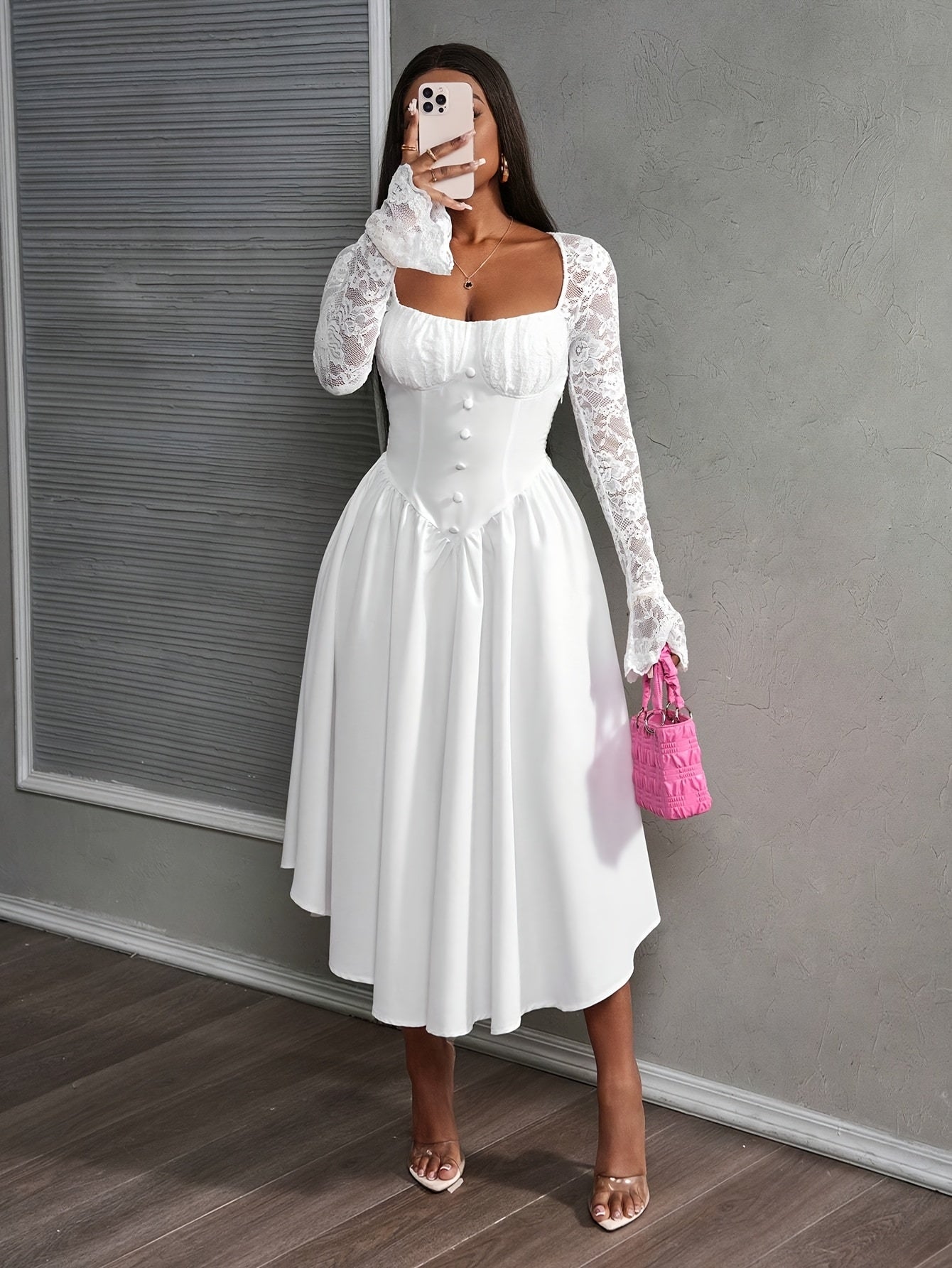 Elegant White Lace Flare Sleeve Party Dress