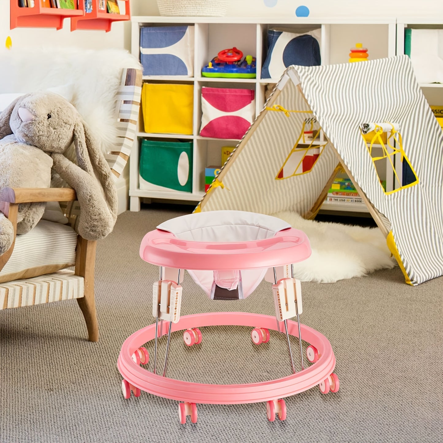 Foldable Baby Walker For Babies 6-24 Months, Anti-Rollover, Seat And Height Adjustable