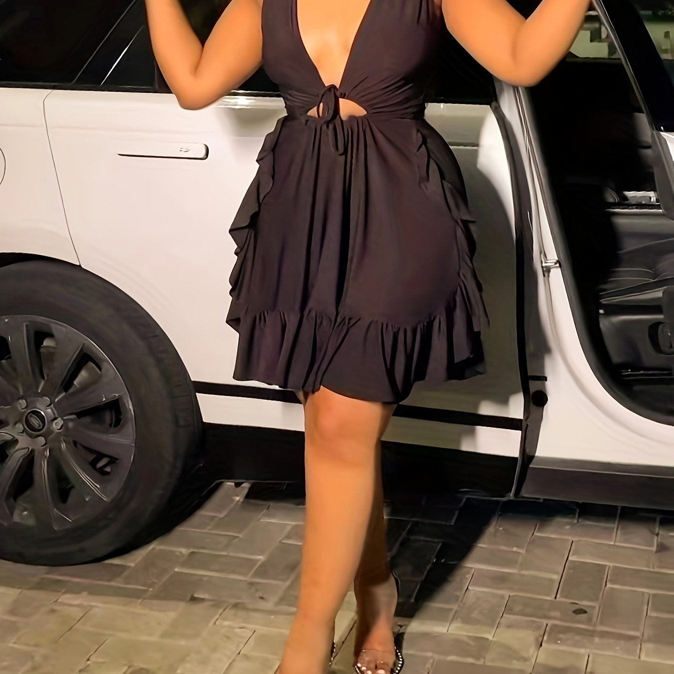 Elegant V-Neck Sleeveless Ruffle Ruched Bodycon Mini Dress