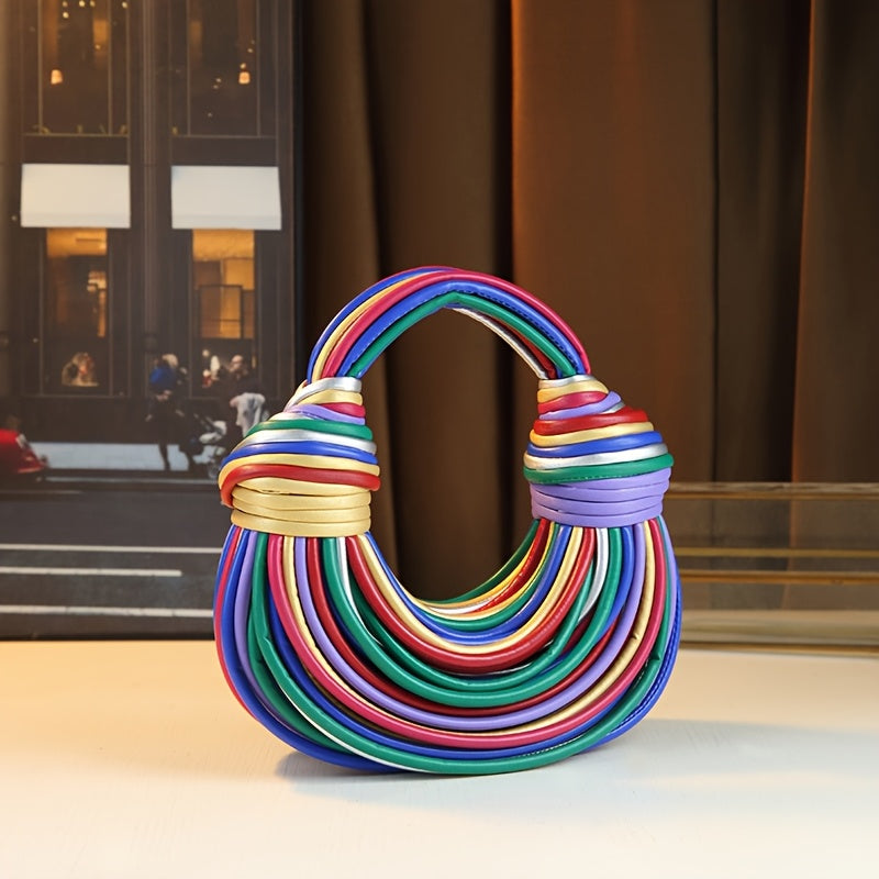 Trendy Bright Surface Handwoven Design Fashionable Women's Bag Knot Rope Handbag