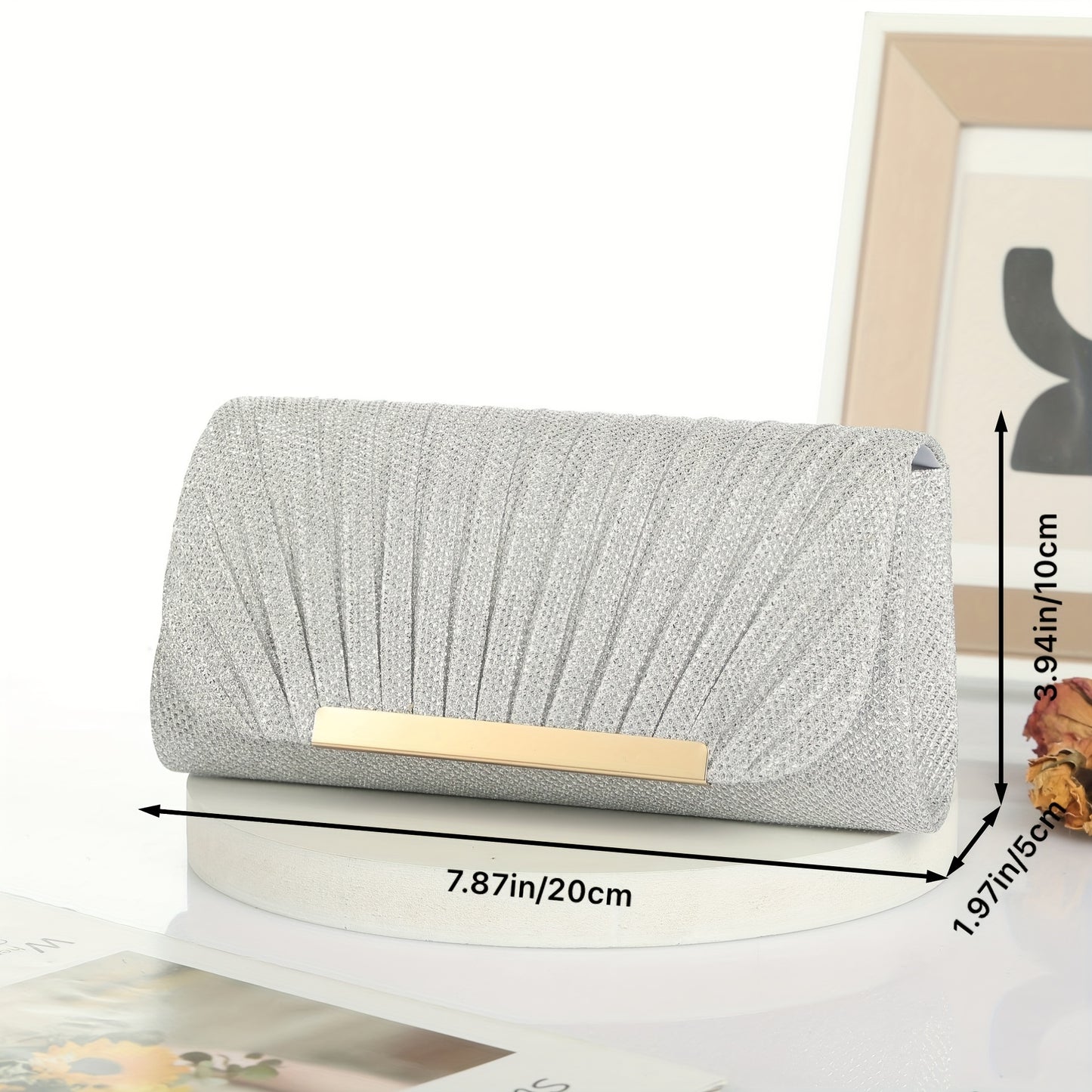 Glitter Envelope Clutch With Pleated Design Ladies Bag