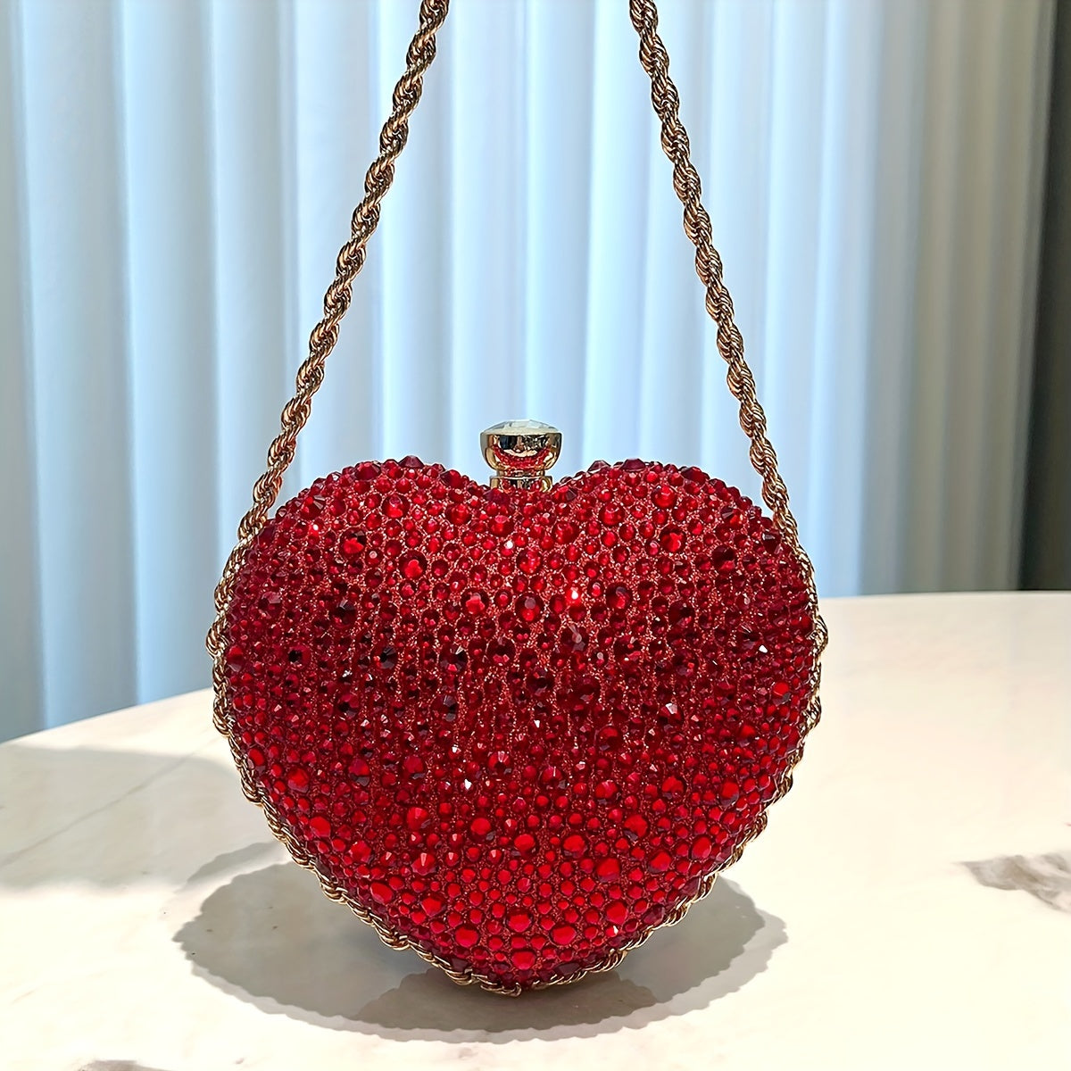 Glamorous Red Heart-shaped Clutch Bag With Diamonds Ladies' Handbags