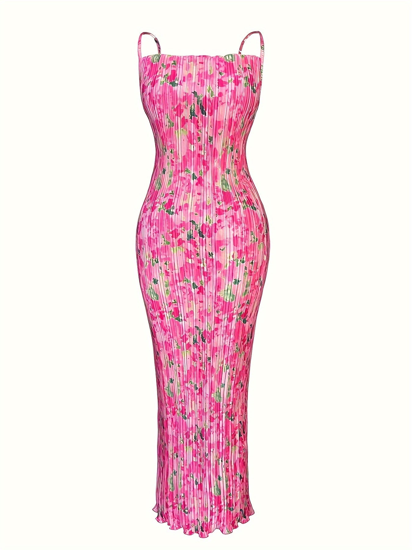 Tie Dye Print Pleated Spaghetti Strap Bodycon Dress