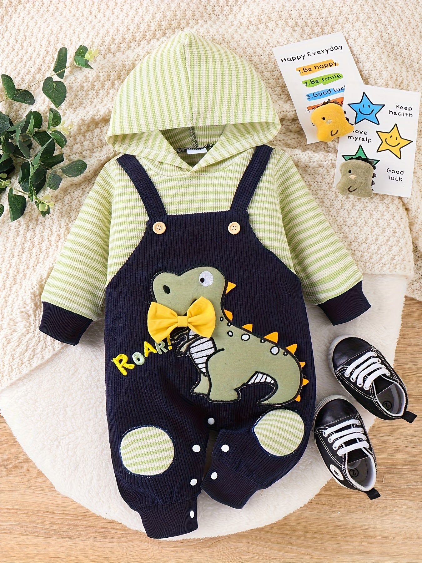 Baby Boys Cute Cartoon Graphic Hooded Bodysuit