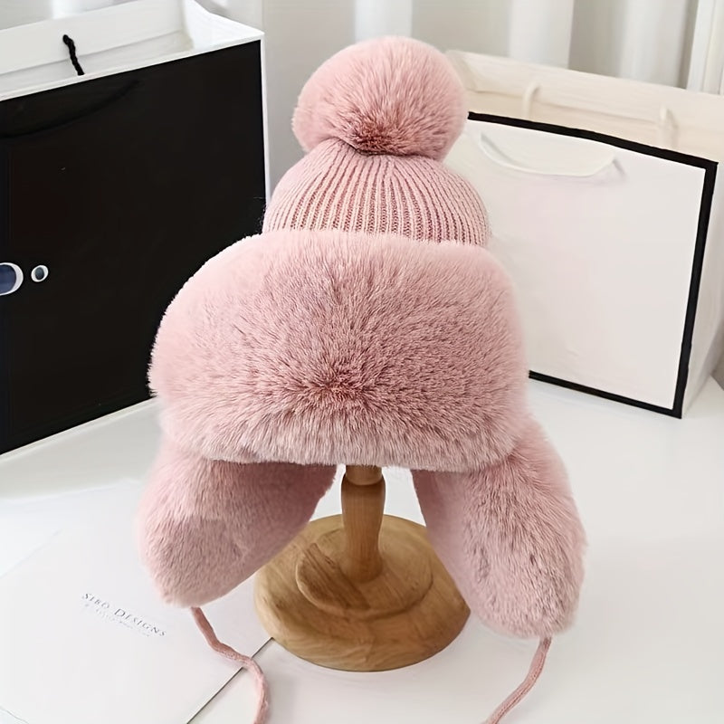 Thicken Plush Furry Ear Protection Thermal Bomber Hat, Fall Winter Keep Warm Soft Comfortable Earflap Warm Hat
