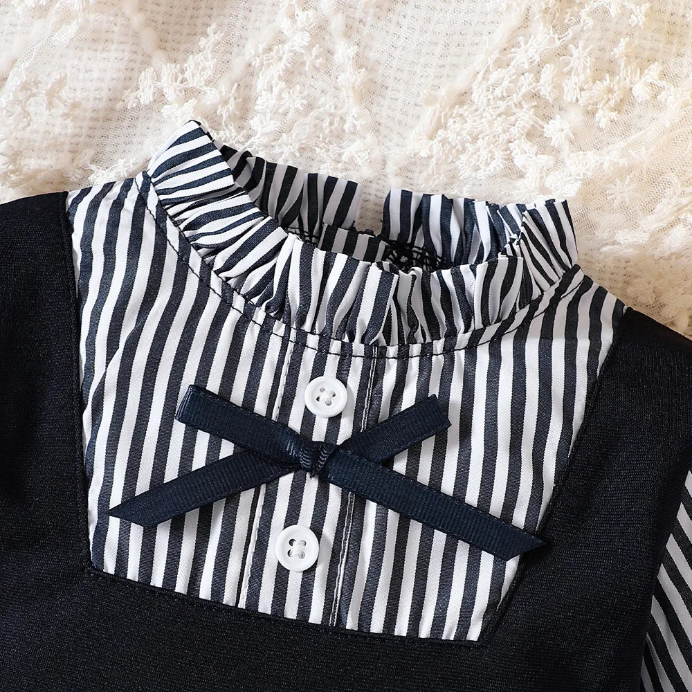 Toddler Girls Round Neck Long-sleeved Patchwork One-piece Children Dress