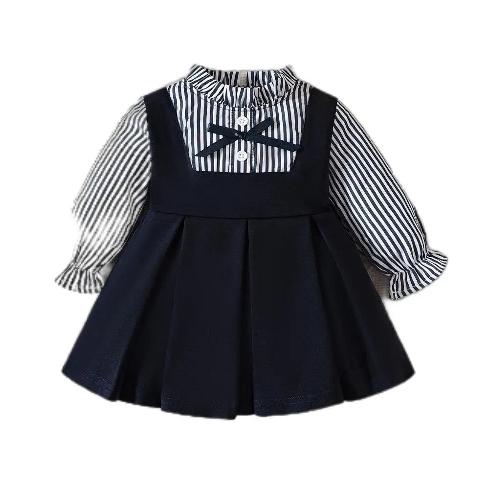 Toddler Girls Round Neck Long-sleeved Patchwork One-piece Children Dress