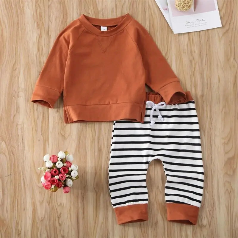 Toddler Kids Baby Boy Top T-shirt Long Striped Pants 2Pcs Outfit Set Spring Clothes 0-24Months