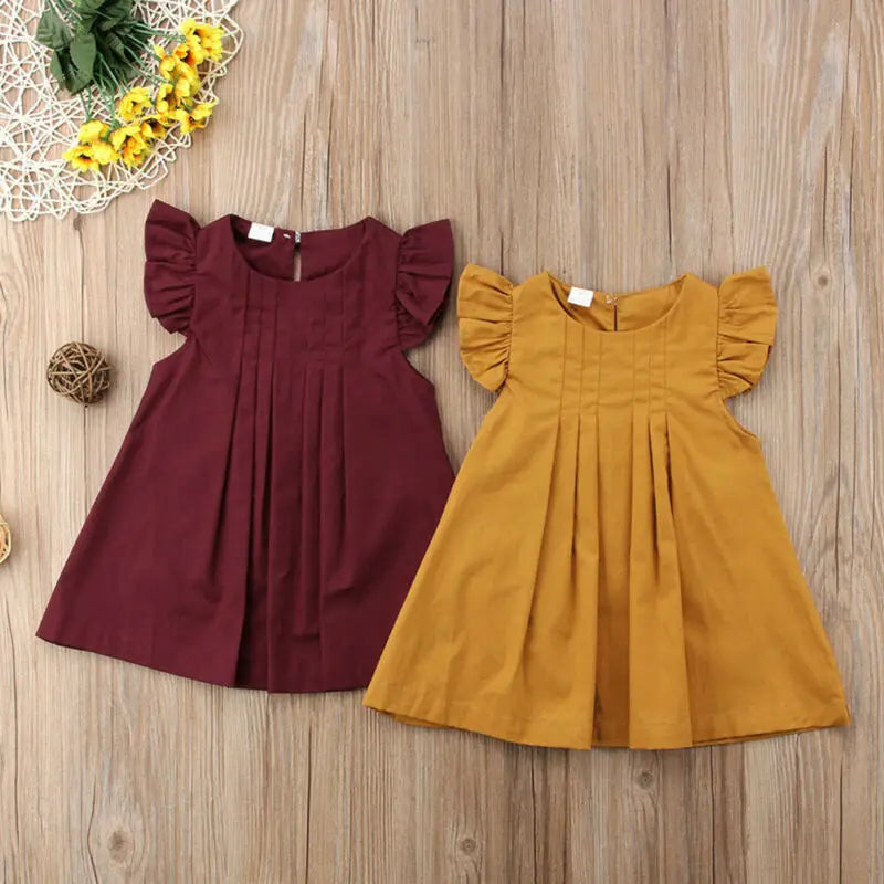 Baby Girl Ruffle Short Sleeve Tutu Solid Dress
