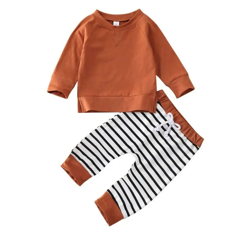 Toddler Kids Baby Boy Top T-shirt Long Striped Pants 2Pcs Outfit Set Spring Clothes 0-24Months