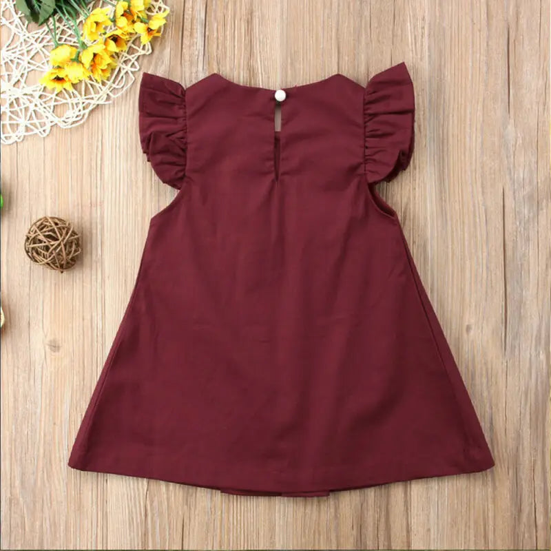 Baby Girl Ruffle Short Sleeve Tutu Solid Dress