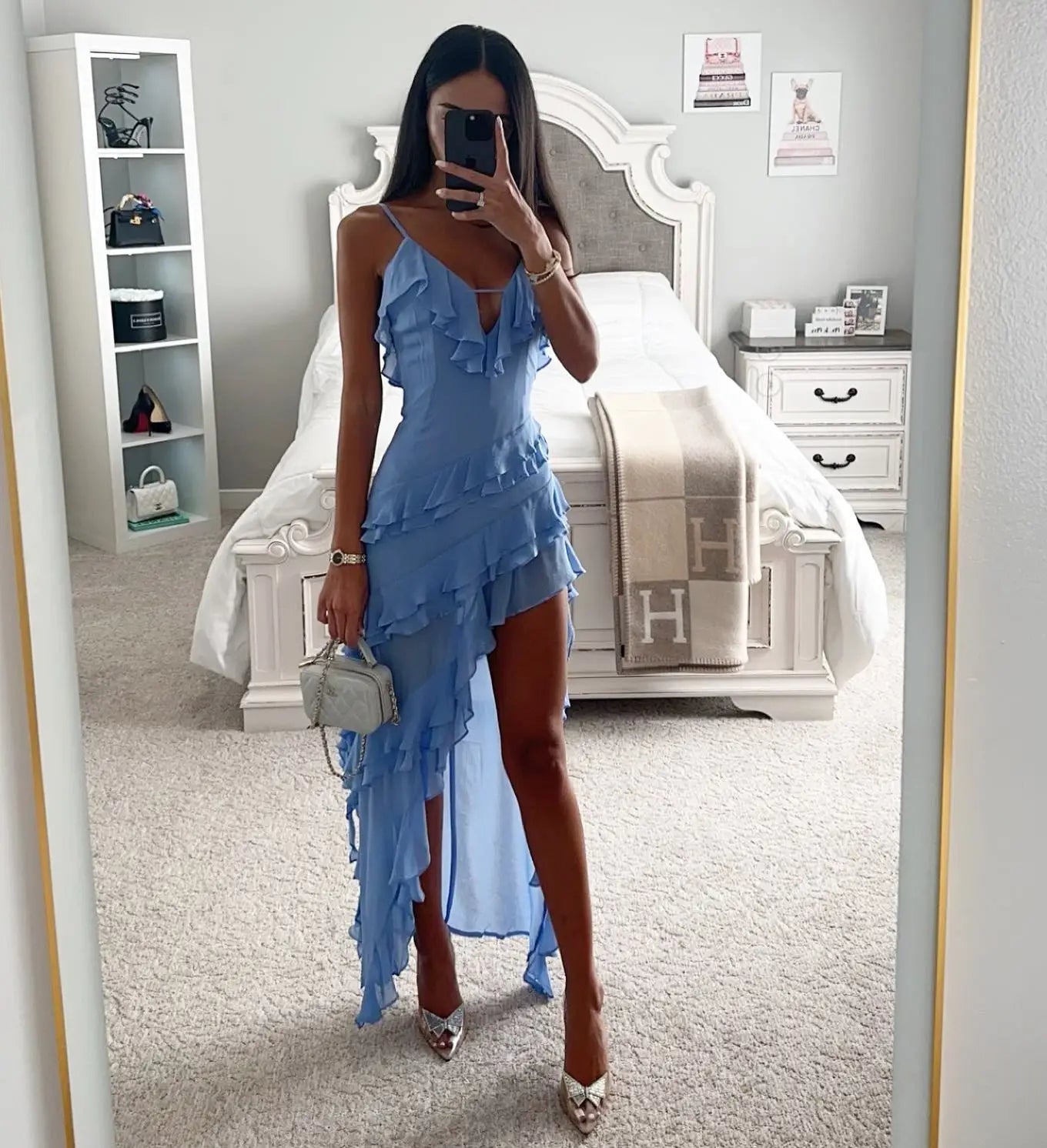 Azure Glow Irregular Tassel Bodycon Maxi