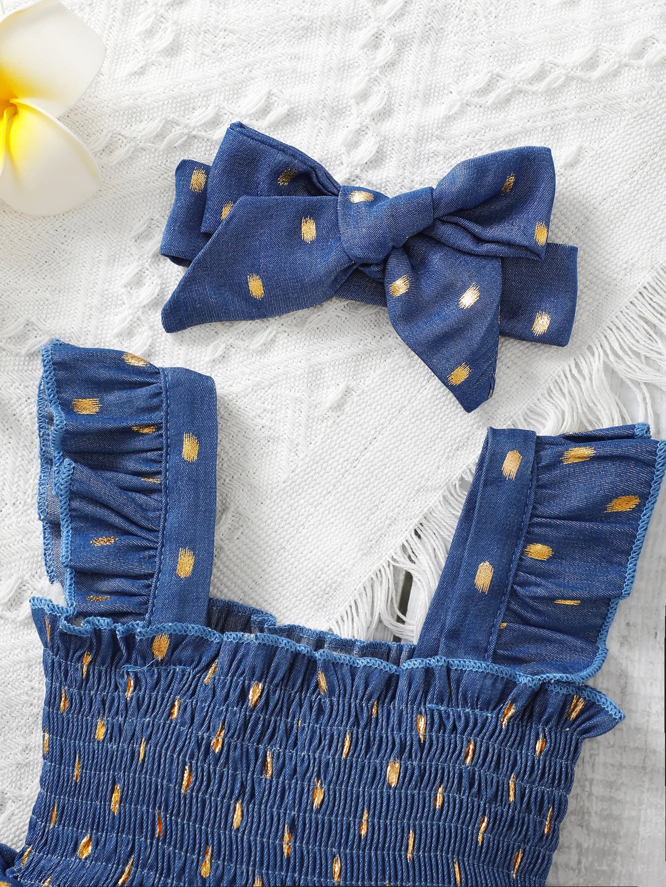 Baby Girl Golden Dot Slip Blue Princess Dresses with Headband Set