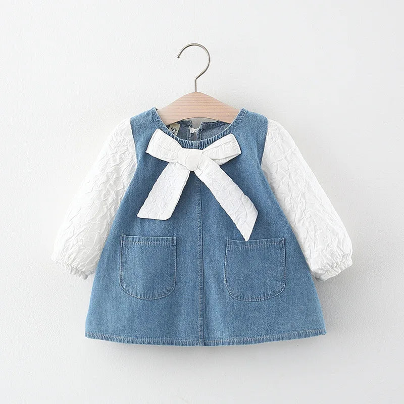Bow Denim Dress costume for toddler baby Girl cloth Dress