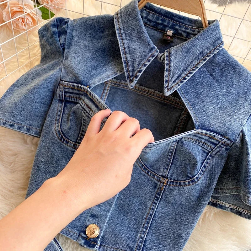Star-Spangled Style Cutout Denim Co-Ord Set