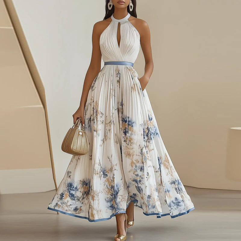 Boho Bloom Halter Pleated Maxi Dress