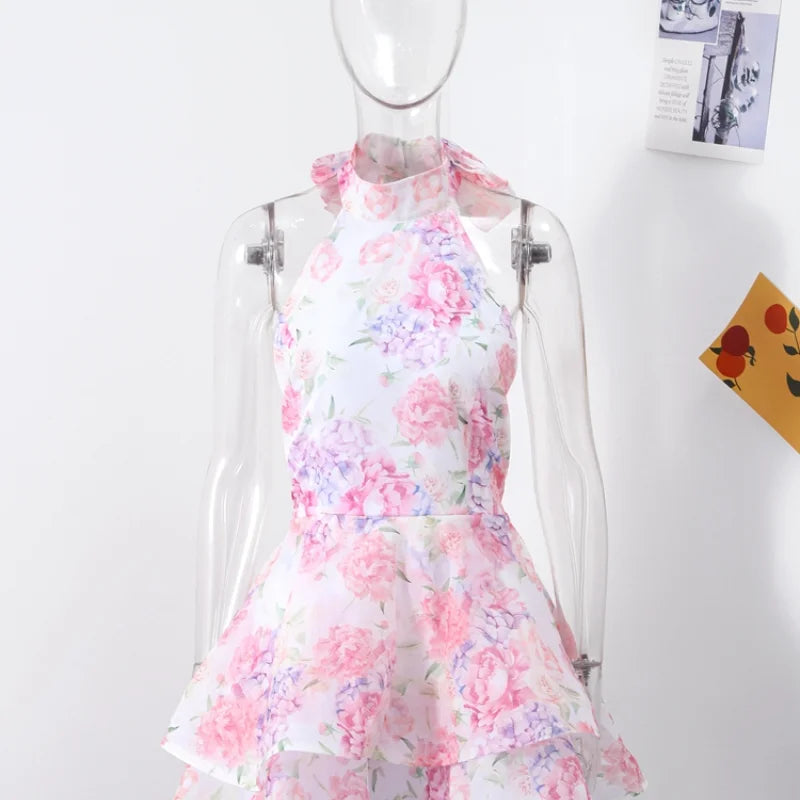 Petal Whirl & Backless Bloom Sweet A-Line Floral Mini Dress