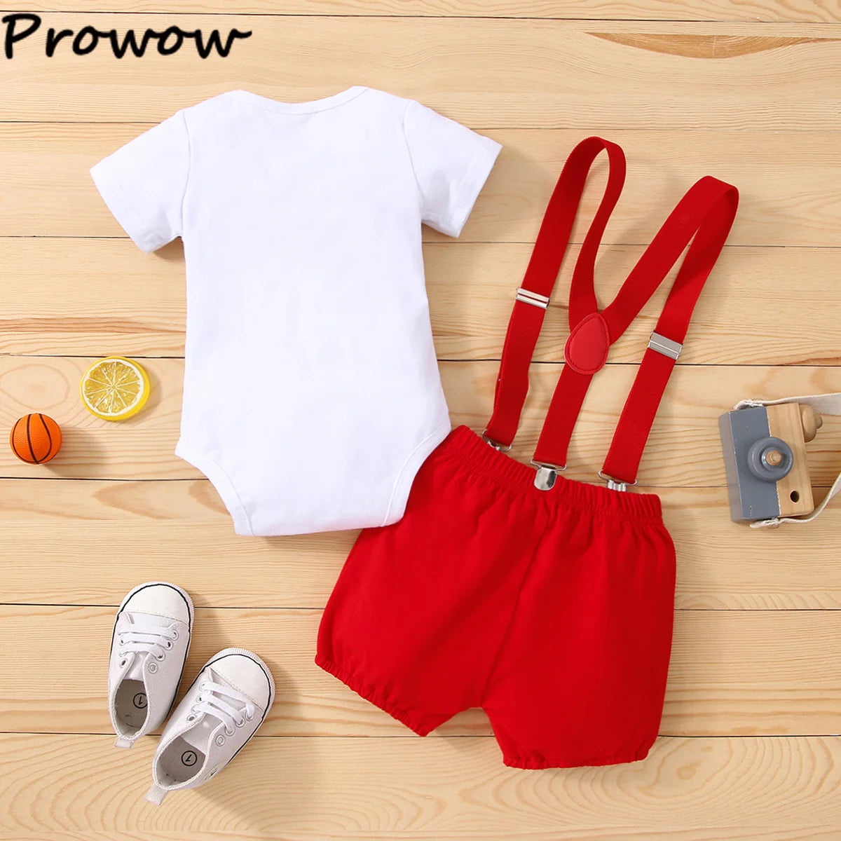 Baby Boys Birthday Outfits Sets Balloon Letter"1" Bodysuit and Y-back Suspender Shorts 1 Year Birthday Baby