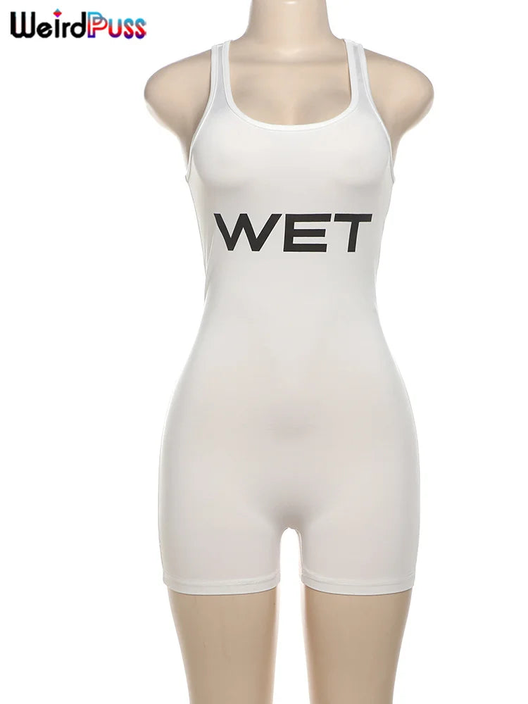 Women Low-Neck Sporty Casual Sleeveless Stretch Activity Skinny Playsuit Tight Short Overalls
