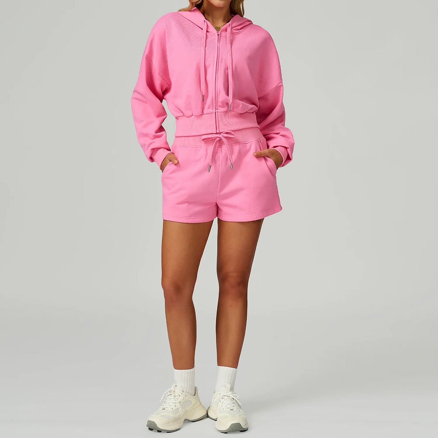 2 Pieces New Winter Zipper Sports Suit Hooded Casual Loose Sweatshirt Long Sleeved Outdoor Running Suit Sportswear for Women