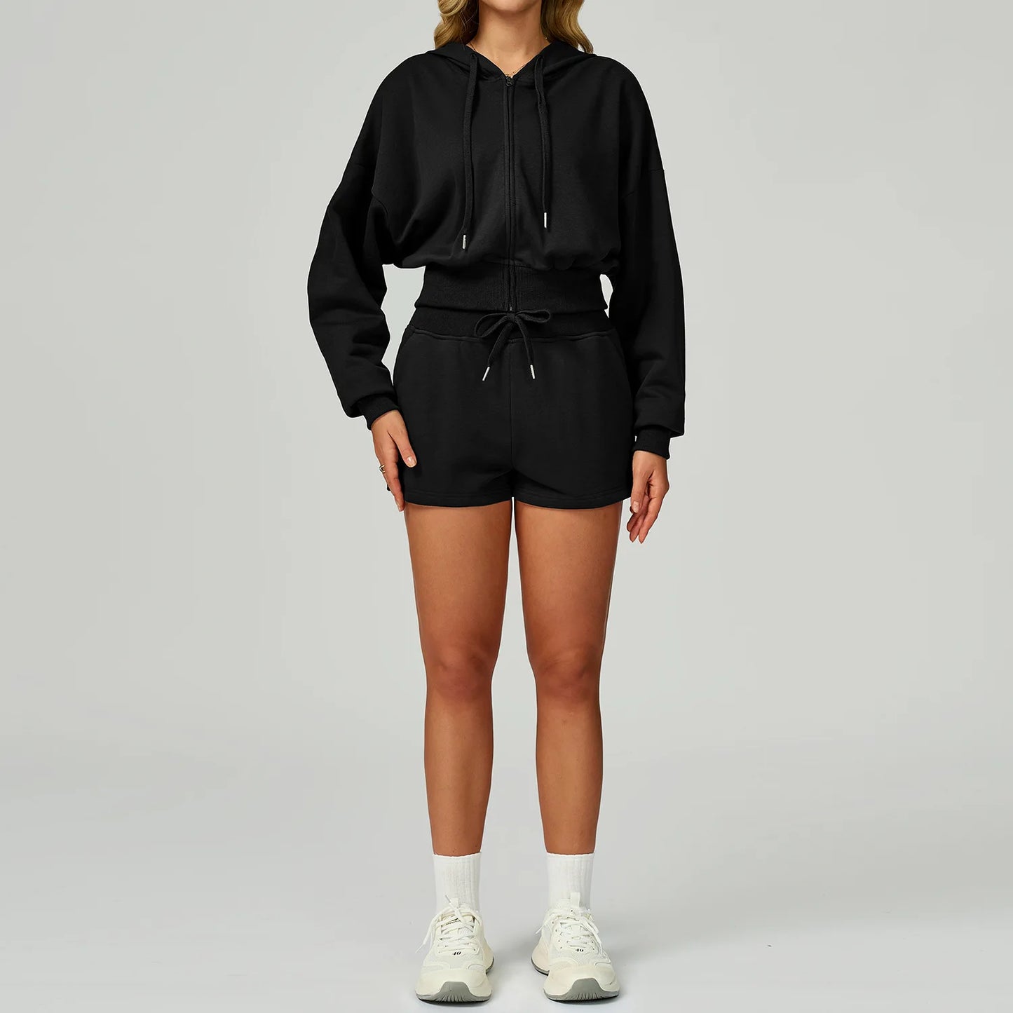 2 Pieces New Winter Zipper Sports Suit Hooded Casual Loose Sweatshirt Long Sleeved Outdoor Running Suit Sportswear for Women