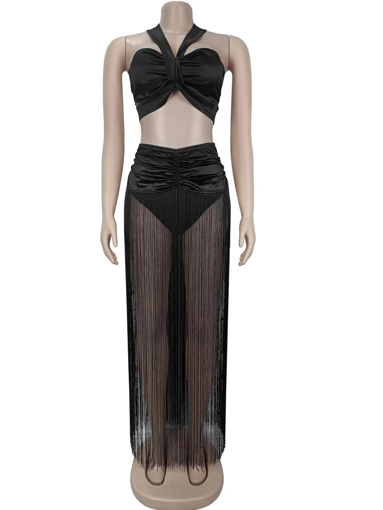 Golden Mirage Fringed Skirt Co-Ord