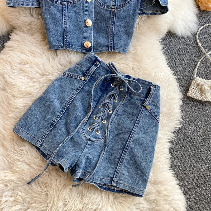 Star-Spangled Style Cutout Denim Co-Ord Set
