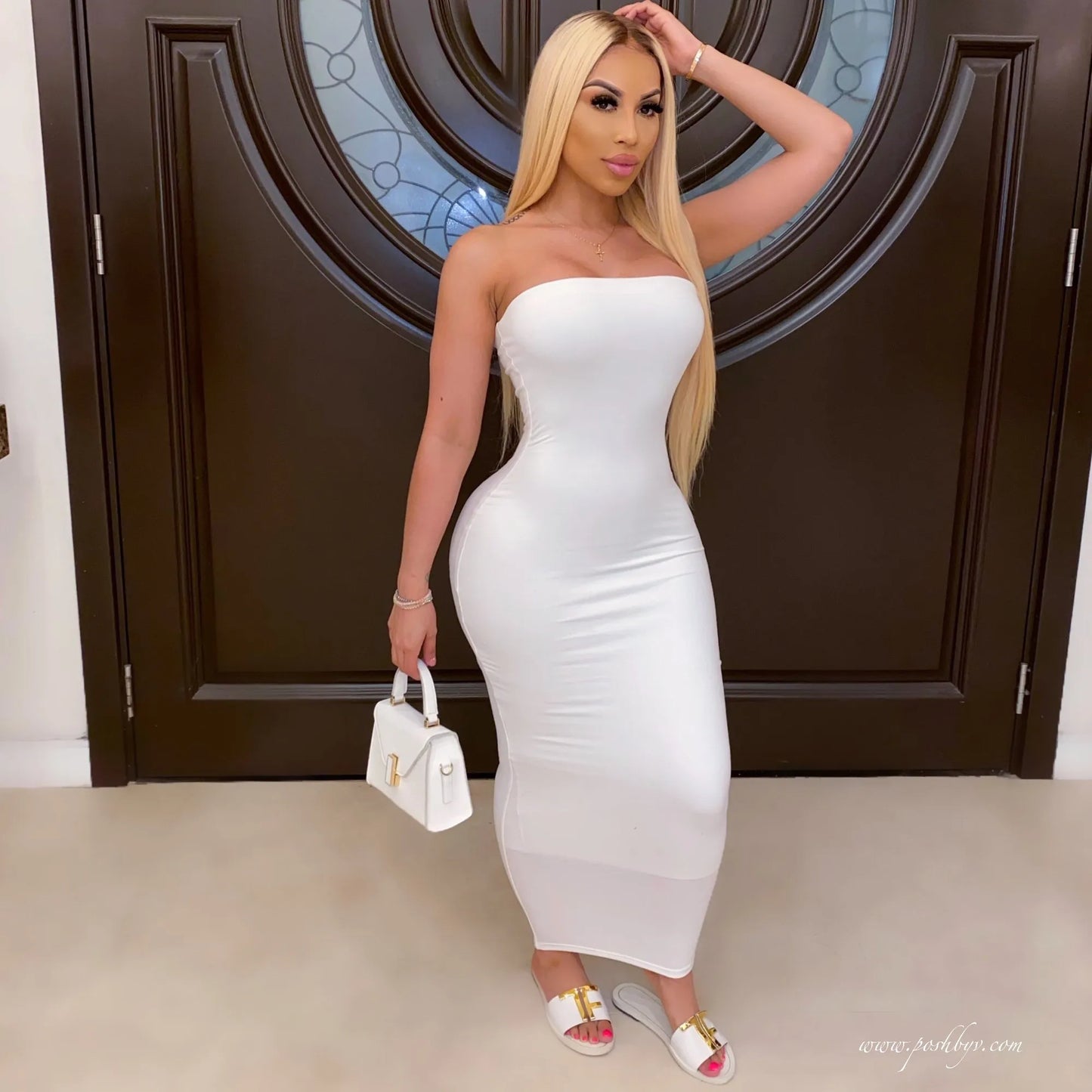 women's sexy sleeveless chest wrapped Long Beach Dress