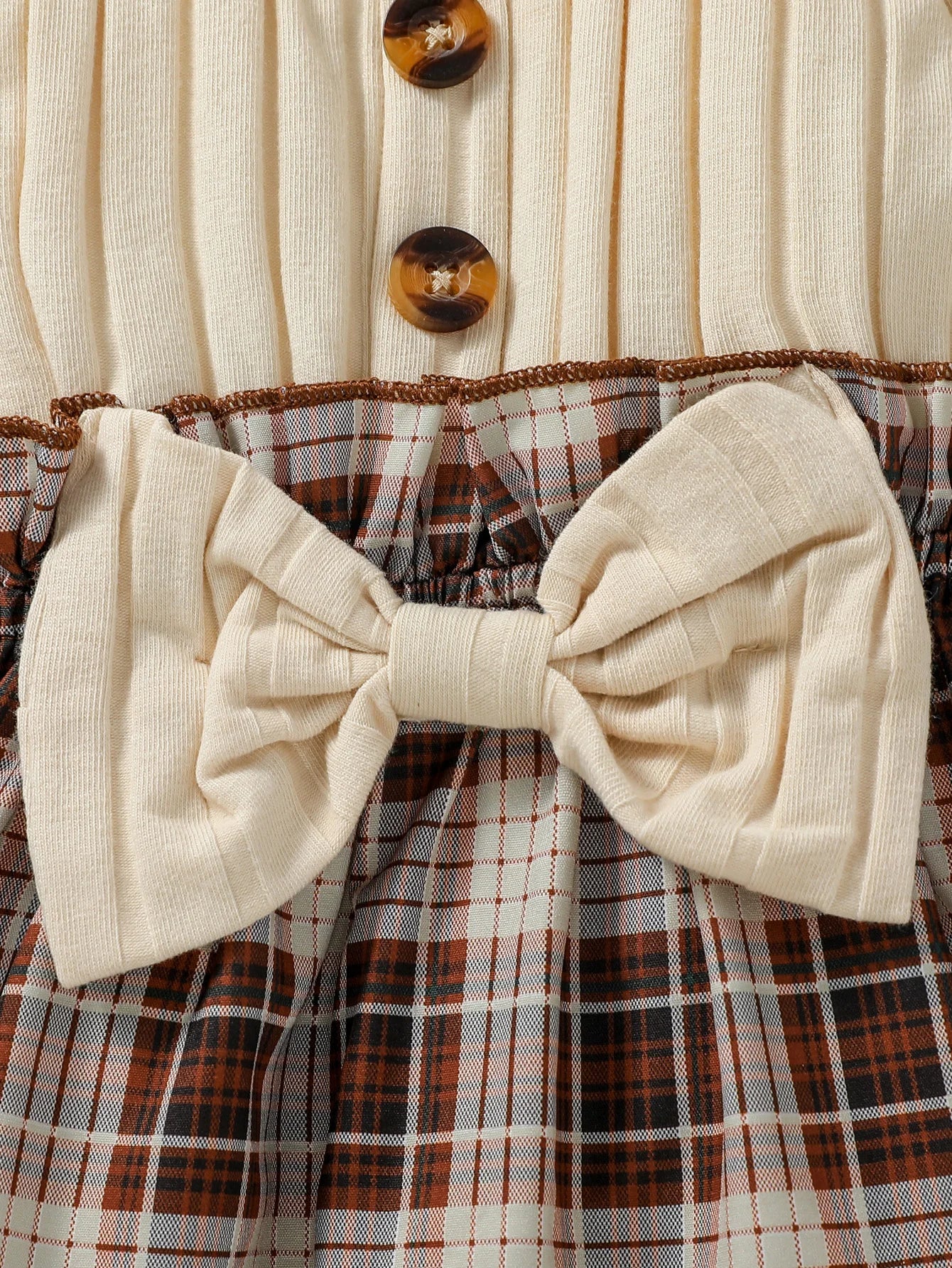 Baby Girls Autumn Long Sleeve With Bow Plaid Fahion Cute Dress