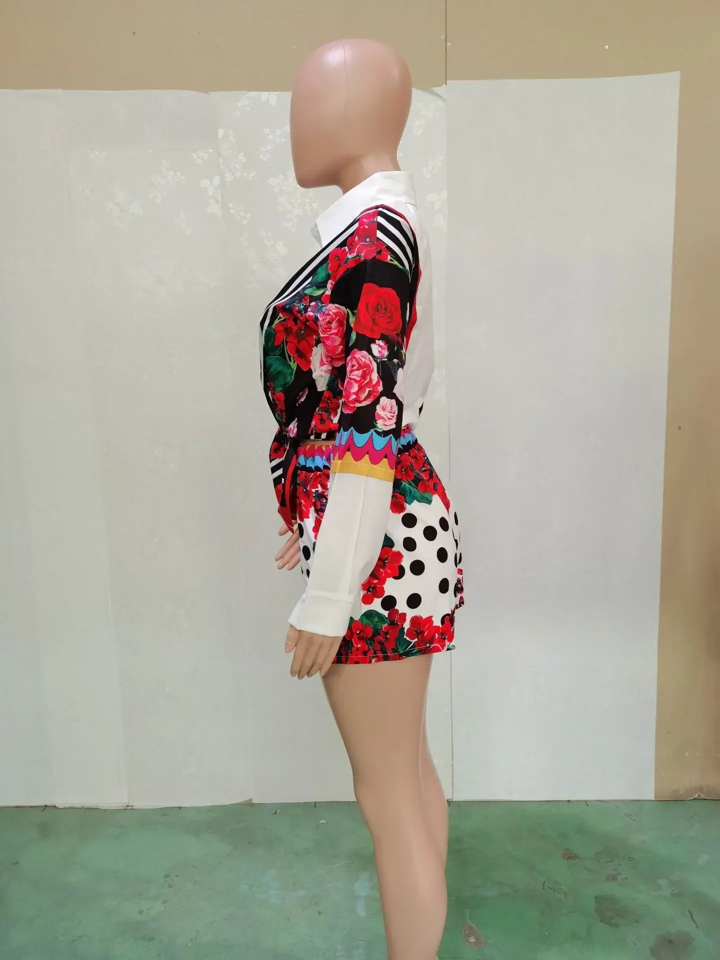 Elegant Floral Women's Set Long Sleeve Shirt and Shorts Suit Tracksuit