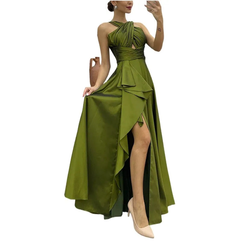 Elegant Fashion Sleeveless High Waist Hollow Out Ruffle Slit Dress