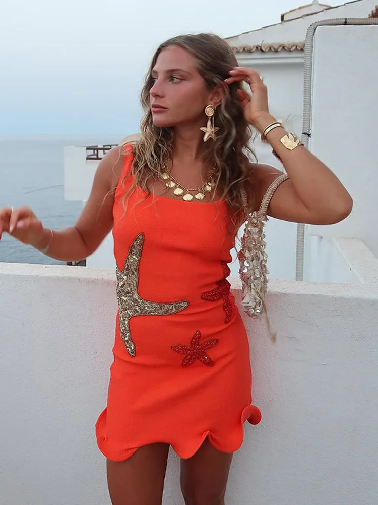 Women's Knit Mini Dress Elegant Shiny Sleeveless Bodycon Holiday Dress