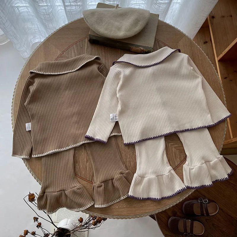 Sweaters Suit Soft Knit Sweater Cardigan Pants 2Pcs For Baby Girls Contrast Color Infant Outfit Set