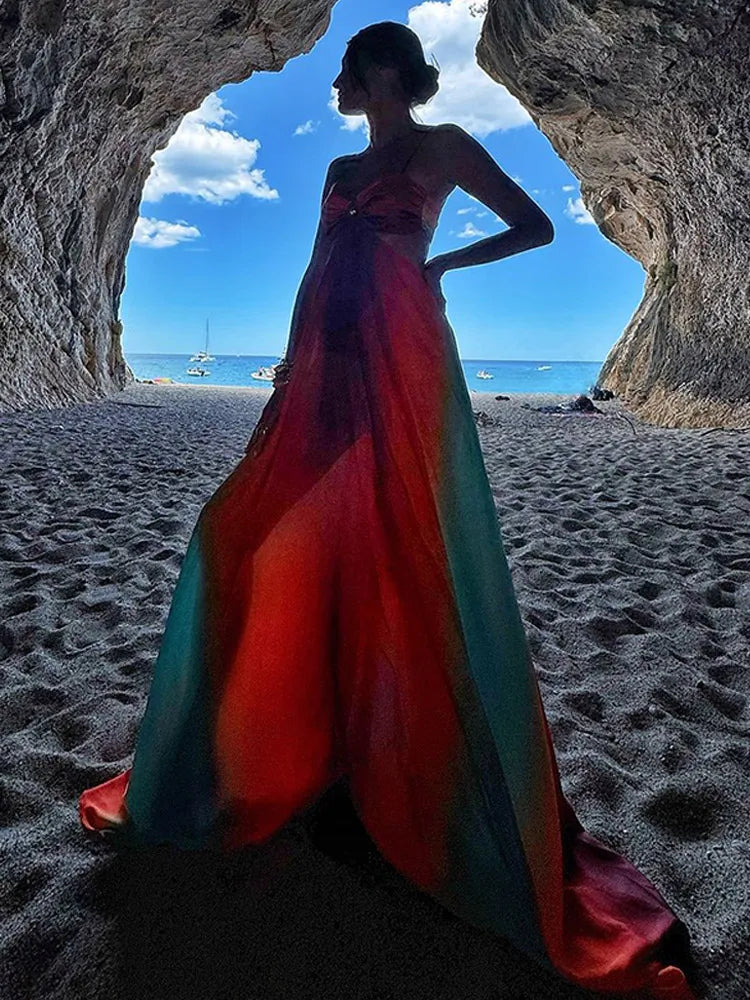 Tropical Muse Hollow-Out Pleated Maxi Dress