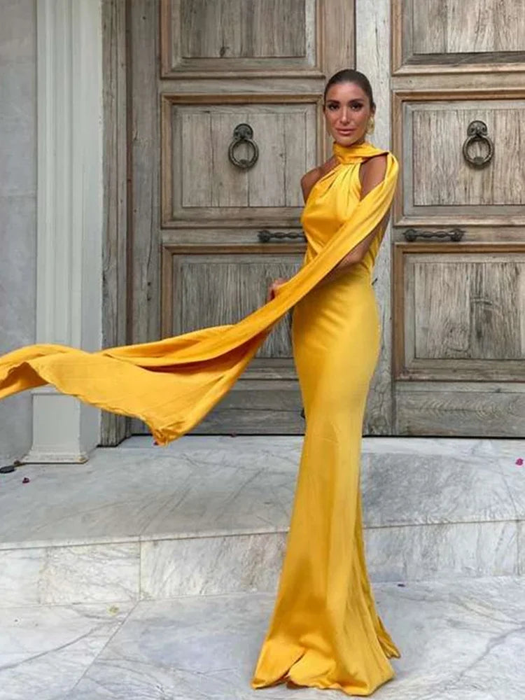 Elysian Boho Empress Halter Drape Maxi Dress