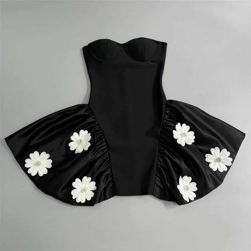Sexy Strapless Bandage Patchwork Elegant Dresses
