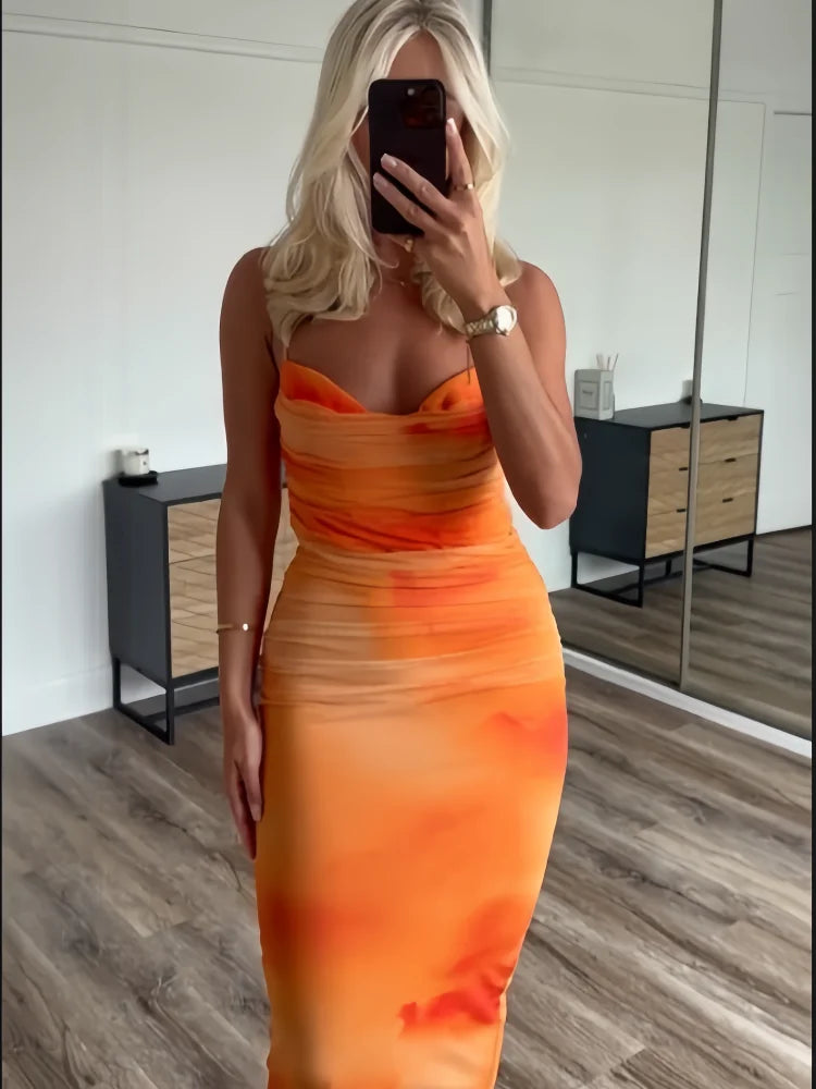 Tropical Orange bloom Mesh Dress