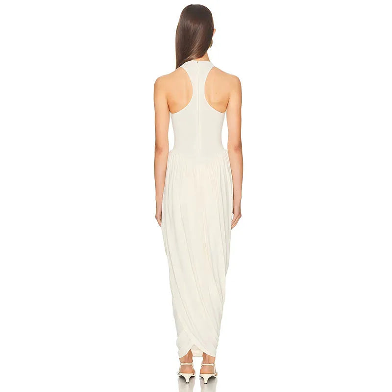 Grace Off-Shoulder Pleated Elegant O Neck Maxi Dress