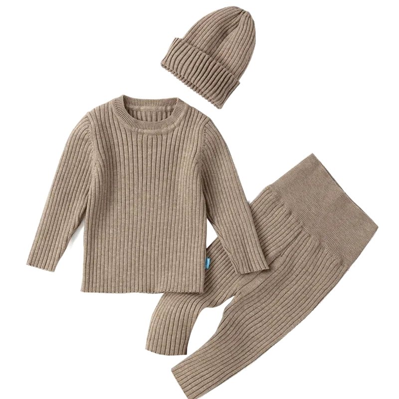 Boys Girls Soft Knitted Sweater+Hat+Pants Clothing Sets Autumn Winter Infant Baby Outfits