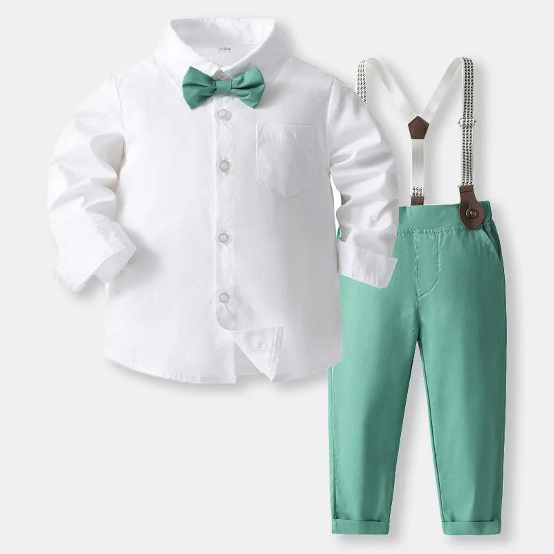 Baby Boys Clothes Formal Sets Children Gentleman Dress Suits Long Sleeve Tie Shirt Trousers