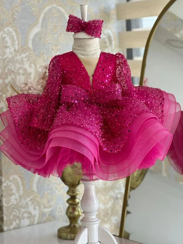 Elegant Socialite Girl Dress Sequin Birthday Dance Party Gorgeous Dress Graduation Banquet Evening Dress Girls Clothing Dresses
