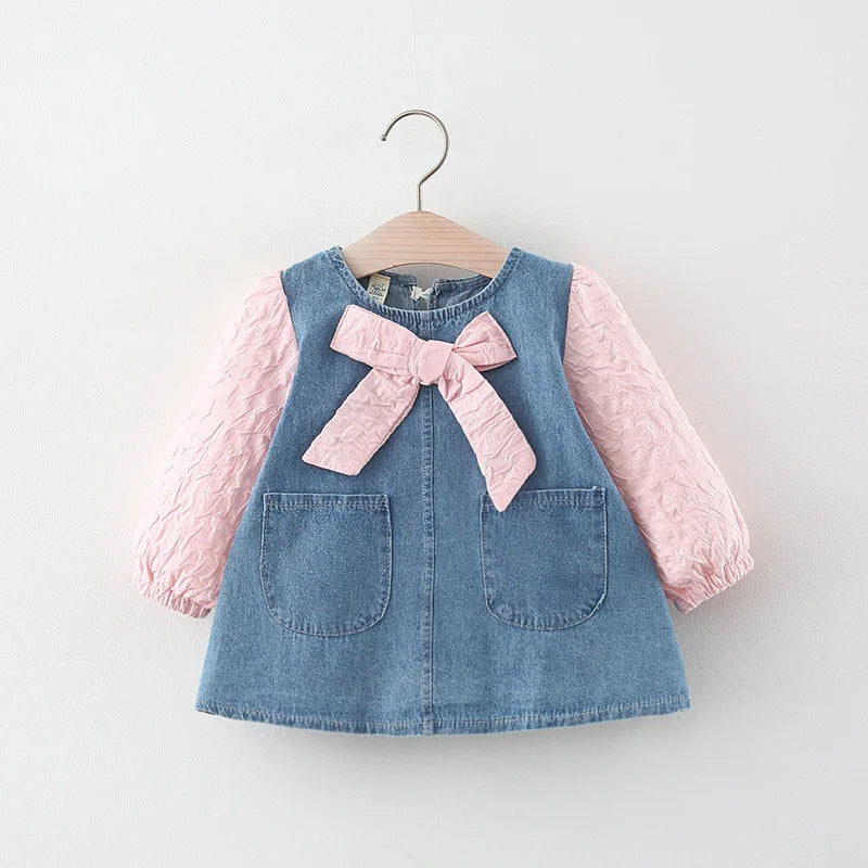 Bow Denim Dress costume for toddler baby Girl cloth Dress