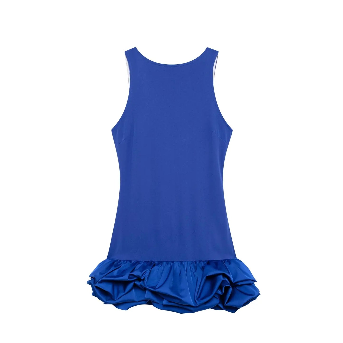 Chic Voluminous Playsuit Dress Female Back Zipper O-Neck Dress Ladies Elegant
