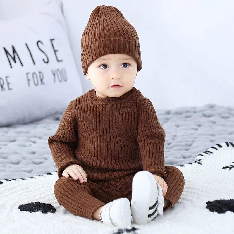 Boys Girls Soft Knitted Sweater+Hat+Pants Clothing Sets Autumn Winter Infant Baby Outfits