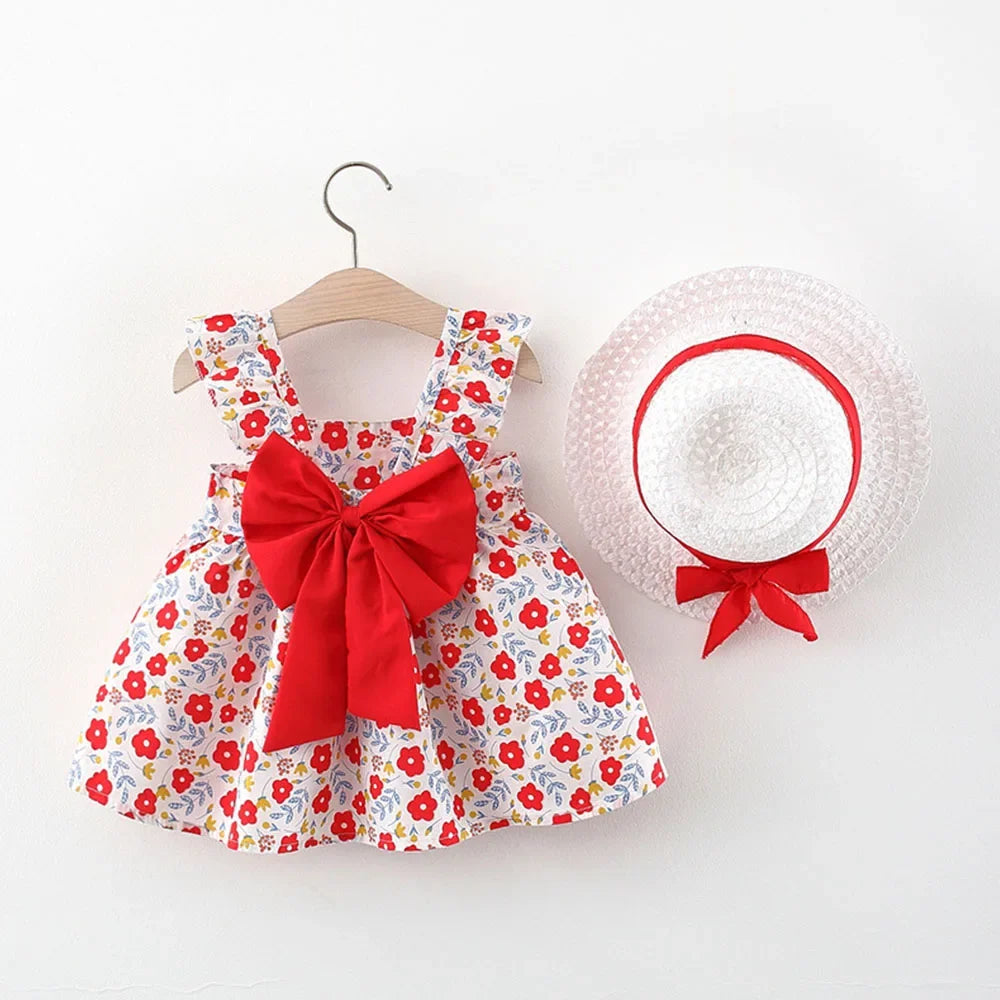 Cute Sleeveless Girl 2Pieces Sets Short Pants+Dress Set Stripe Patten